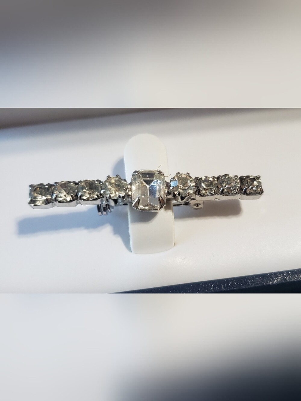 Silver Crystal Bar Brooch with Clear Stones
